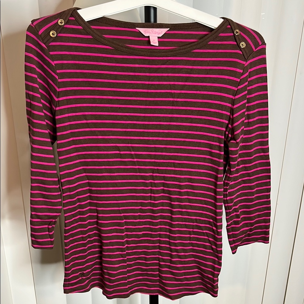 Lilly Pulitzer Pink and Brown 3/4 Sleeve Blouse